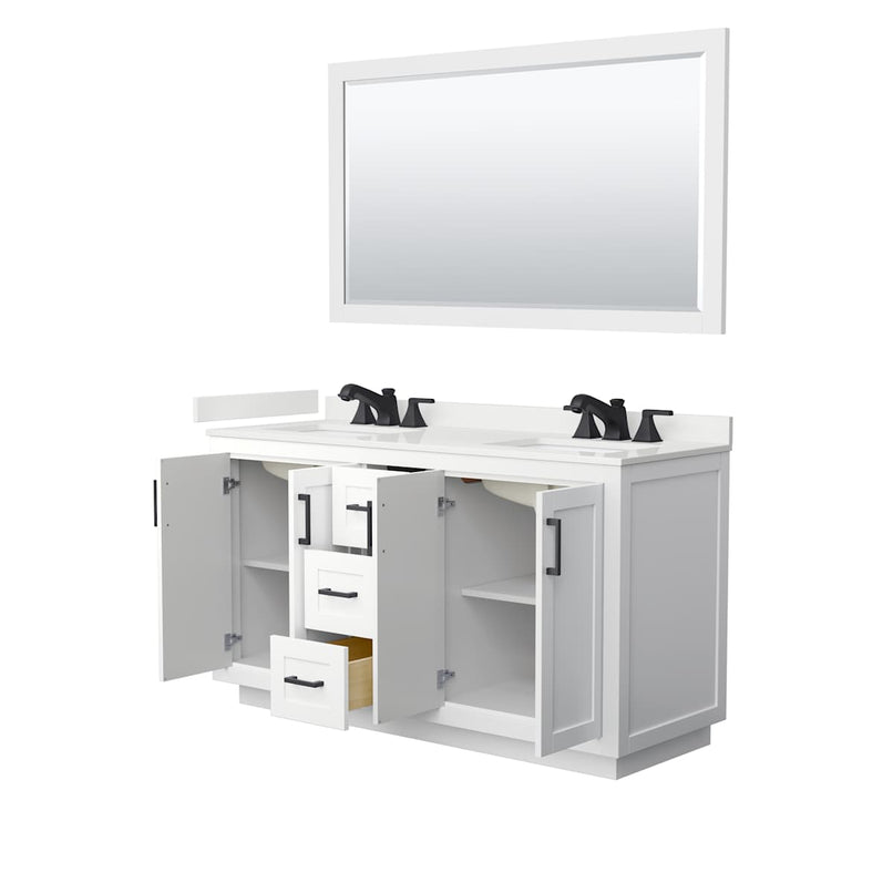 Miranda 60" Free Standing Double Basin Vanity Set with Cabinet, Quartz Vanity Top, and Framed Mirror - image 3