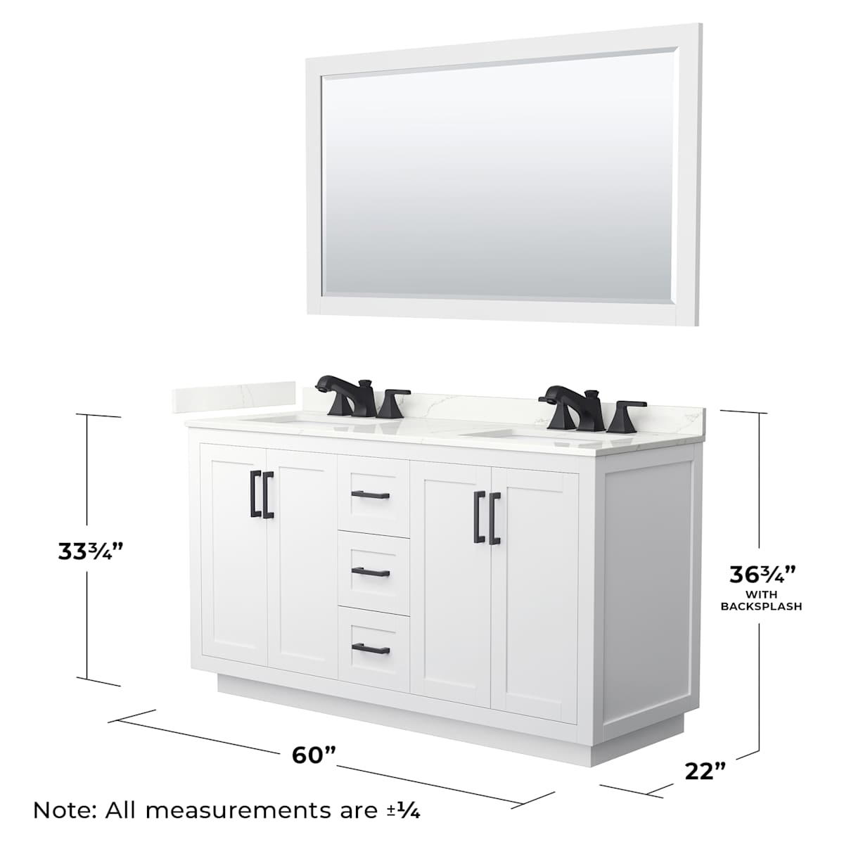 Miranda 60" Free Standing Double Basin Vanity Set with Cabinet, Quartz Vanity Top, and Framed Mirror