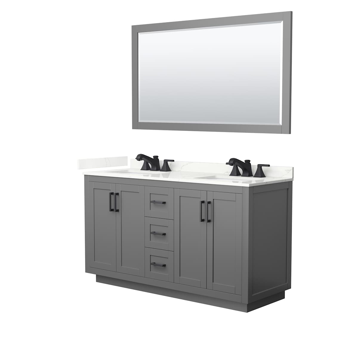 Miranda 60" Free Standing Double Basin Vanity Set with Cabinet, Quartz Vanity Top, and Framed Mirror