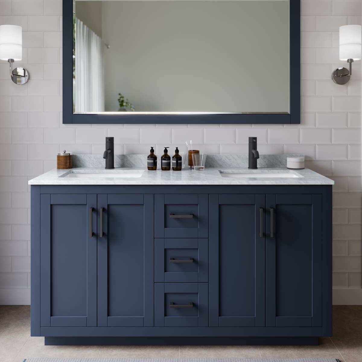 Miranda 60" Free Standing Double Basin Vanity Set with Cabinet and Marble Vanity Top