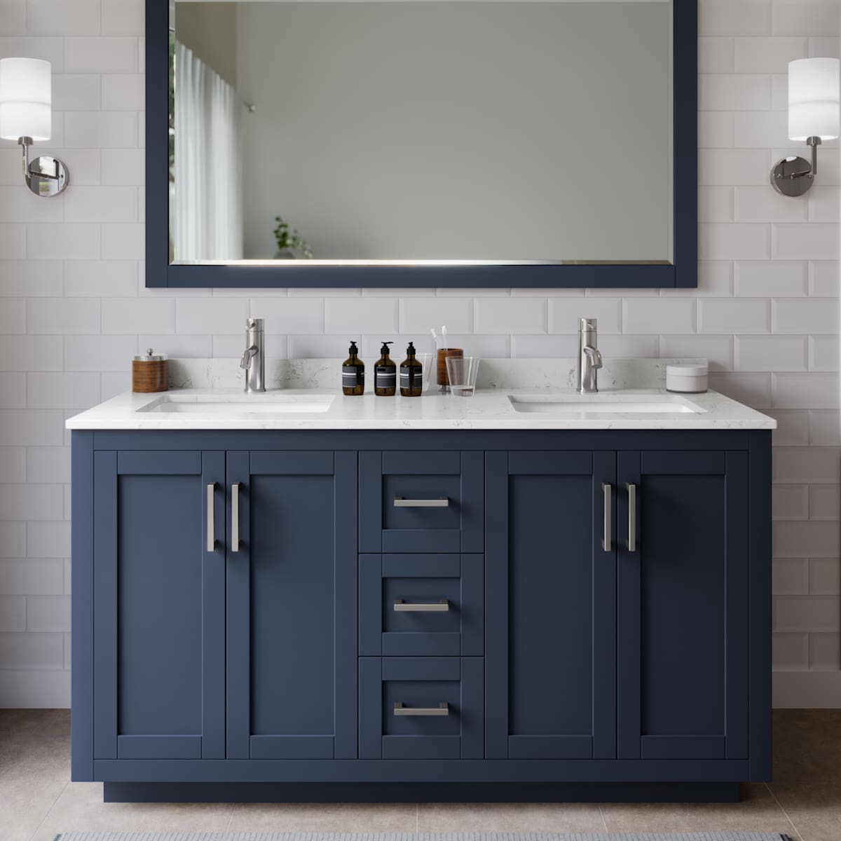Miranda 60" Free Standing Double Basin Vanity Set with Cabinet and Cultured Marble Vanity Top