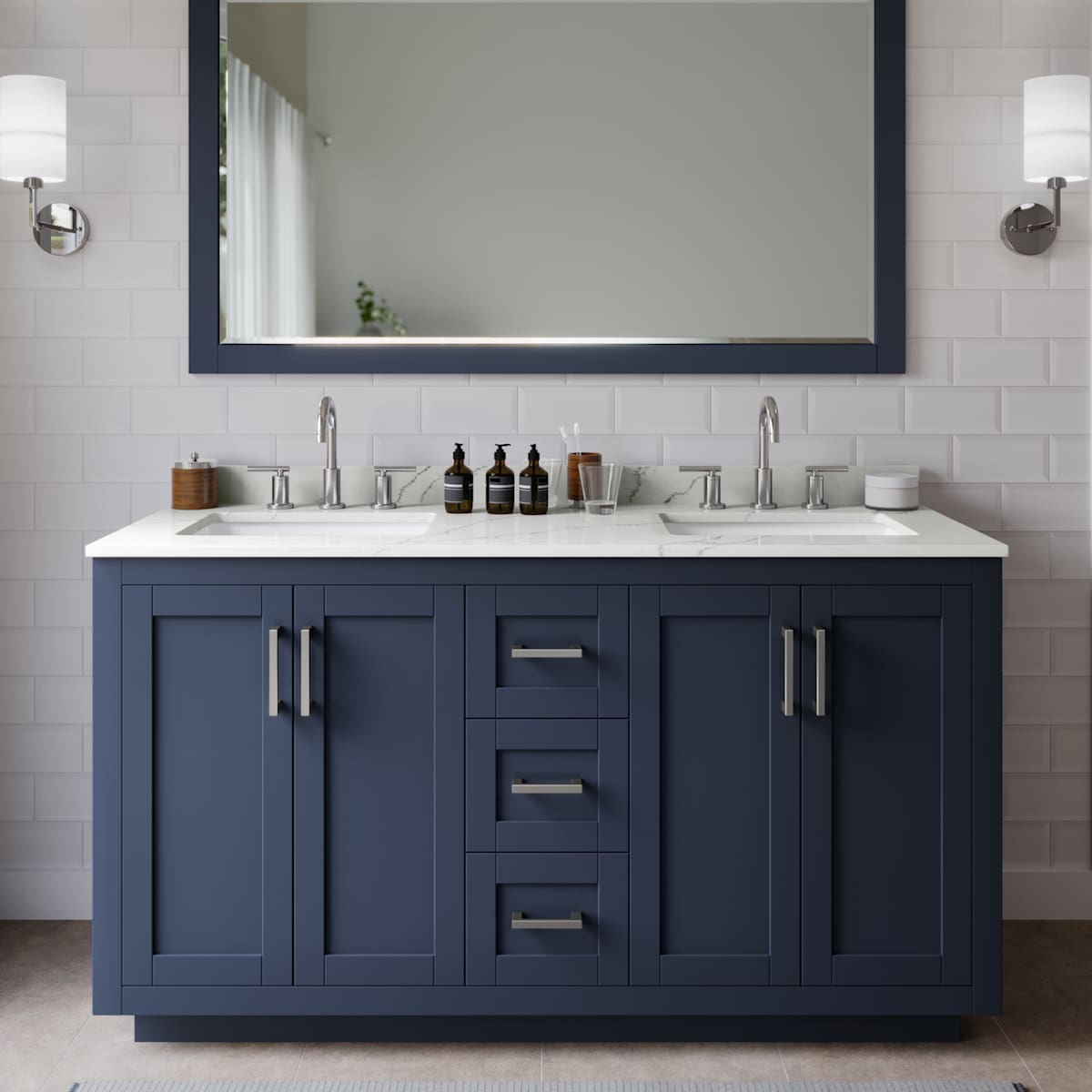 Miranda 60" Free Standing Double Basin Vanity Set with Cabinet and Quartz Vanity Top - image 1