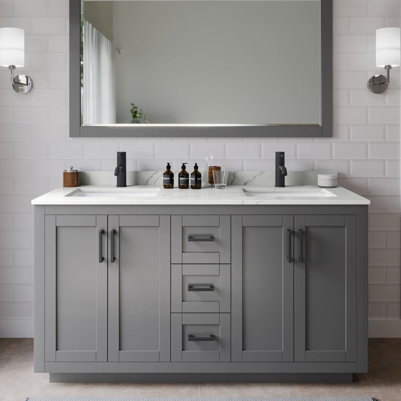 Miranda 60" Free Standing Double Basin Vanity Set with Cabinet and Quartz Vanity Top - image 1