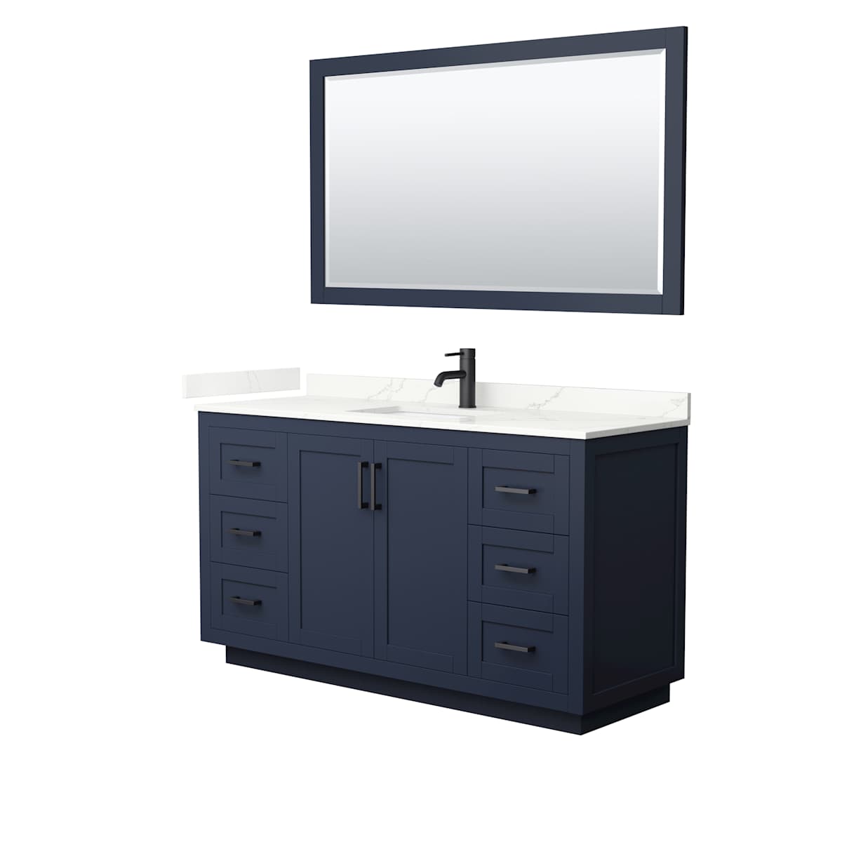 Miranda 60" Free Standing Single Basin Vanity Set with Cabinet, Quartz Vanity Top, and Framed Mirror