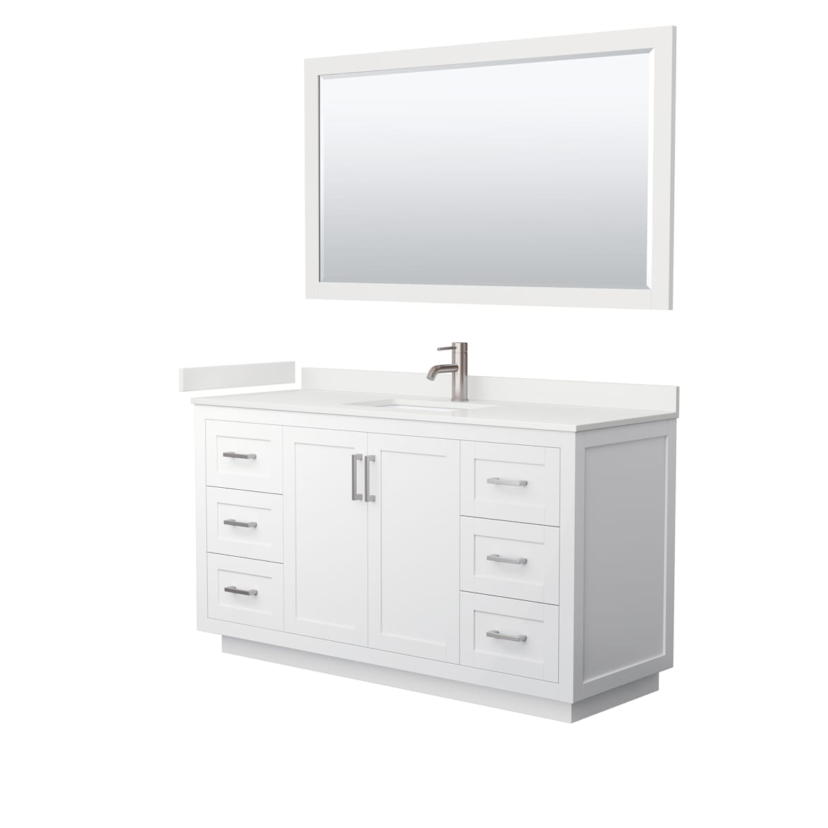 Miranda 60" Free Standing Single Basin Vanity Set with Cabinet, Quartz Vanity Top, and Framed Mirror