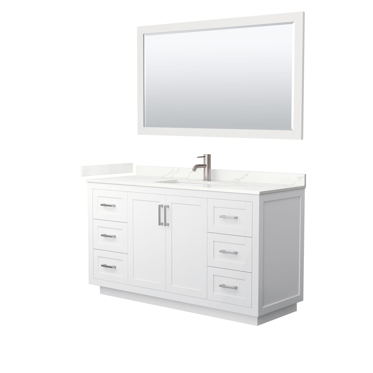 Miranda 60" Free Standing Single Basin Vanity Set with Cabinet, Quartz Vanity Top, and Framed Mirror