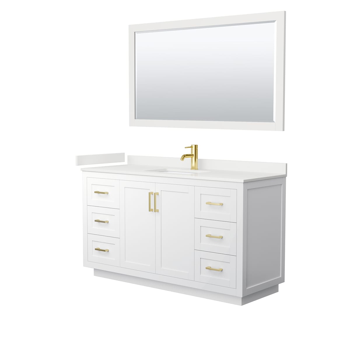 Miranda 60" Free Standing Single Basin Vanity Set with Cabinet, Quartz Vanity Top, and Framed Mirror