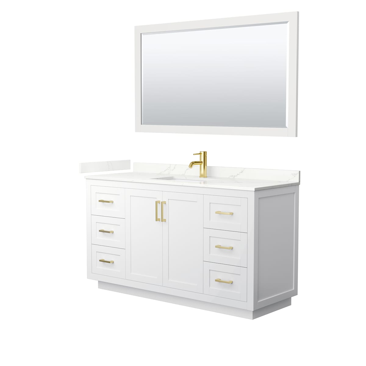 Miranda 60" Free Standing Single Basin Vanity Set with Cabinet, Quartz Vanity Top, and Framed Mirror