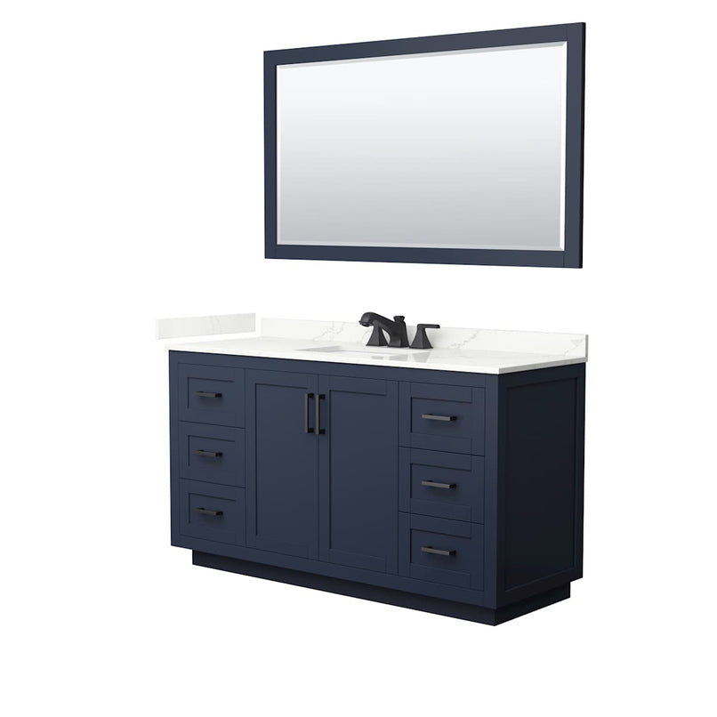 Miranda 60" Free Standing Single Basin Vanity Set with Cabinet, Quartz Vanity Top, and Framed Mirror - image 2