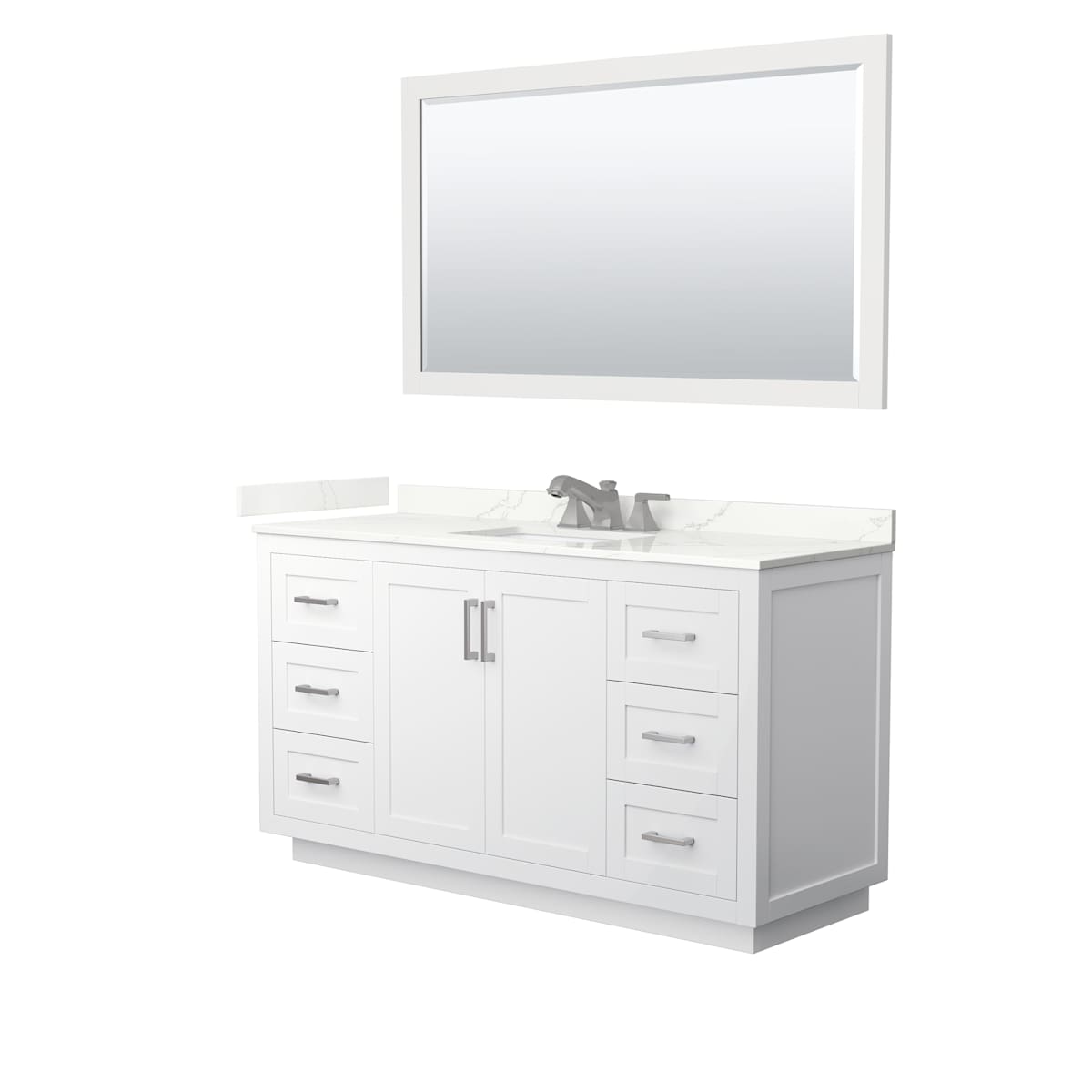 Miranda 60" Free Standing Single Basin Vanity Set with Cabinet, Quartz Vanity Top, and Framed Mirror