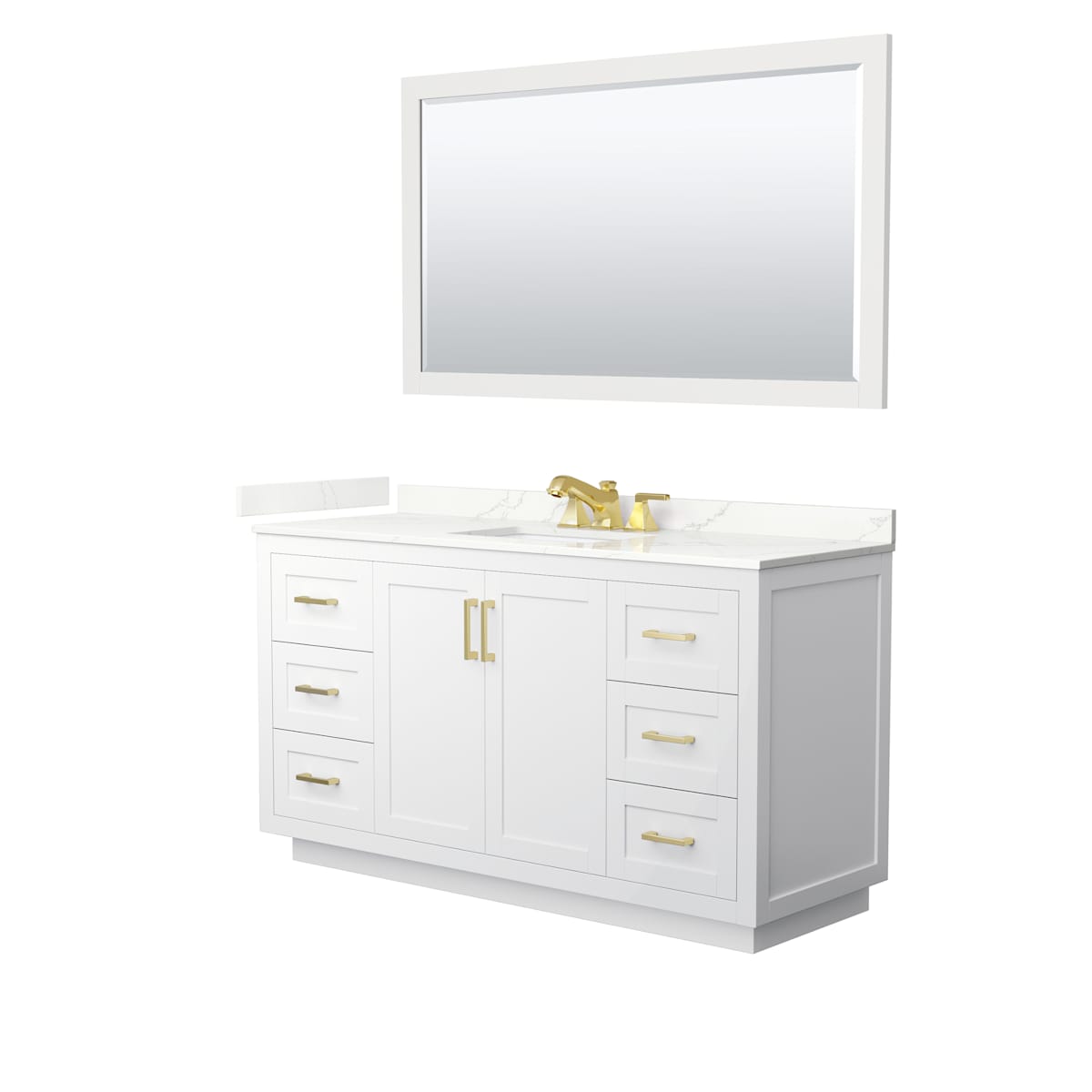 Miranda 60" Free Standing Single Basin Vanity Set with Cabinet, Quartz Vanity Top, and Framed Mirror