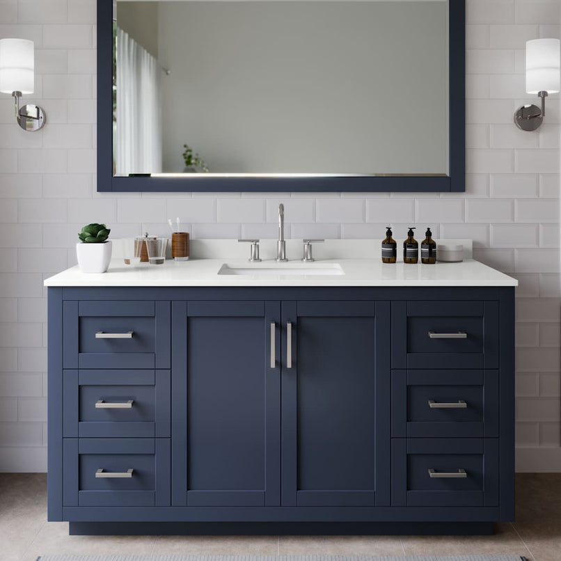 Miranda 60" Free Standing Single Basin Vanity Set with Cabinet, Quartz Vanity Top, and Framed Mirror - image 1