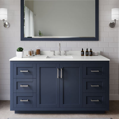 Miranda 60" Free Standing Single Basin Vanity Set with Cabinet, Quartz Vanity Top, and Framed Mirror - image 1