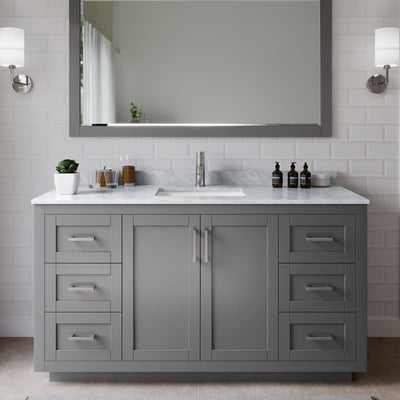 Miranda 60" Free Standing Single Basin Vanity Set with Cabinet, Marble Vanity Top, and Framed Mirror - image 1