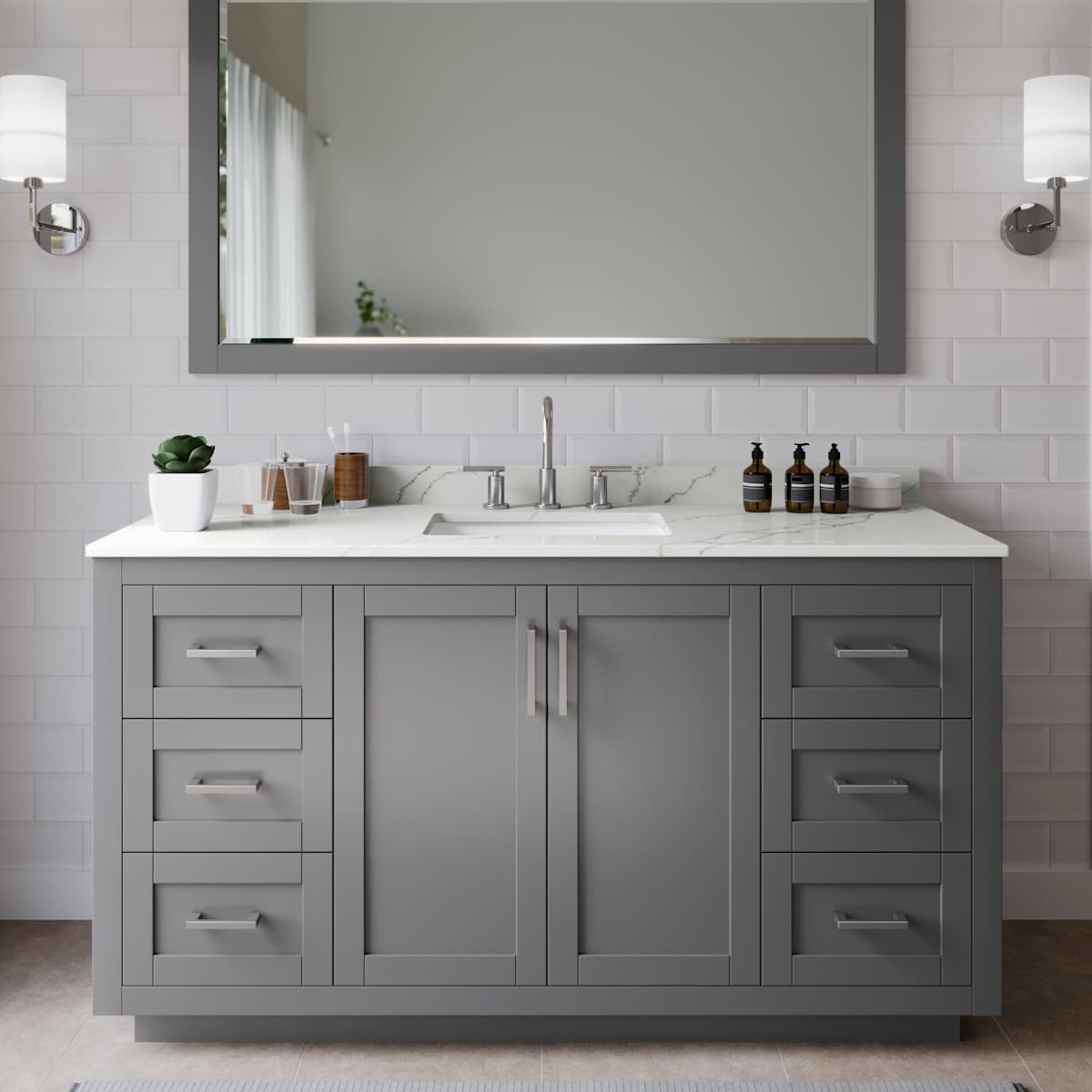 Miranda 60" Free Standing Single Basin Vanity Set with Cabinet and Quartz Vanity Top