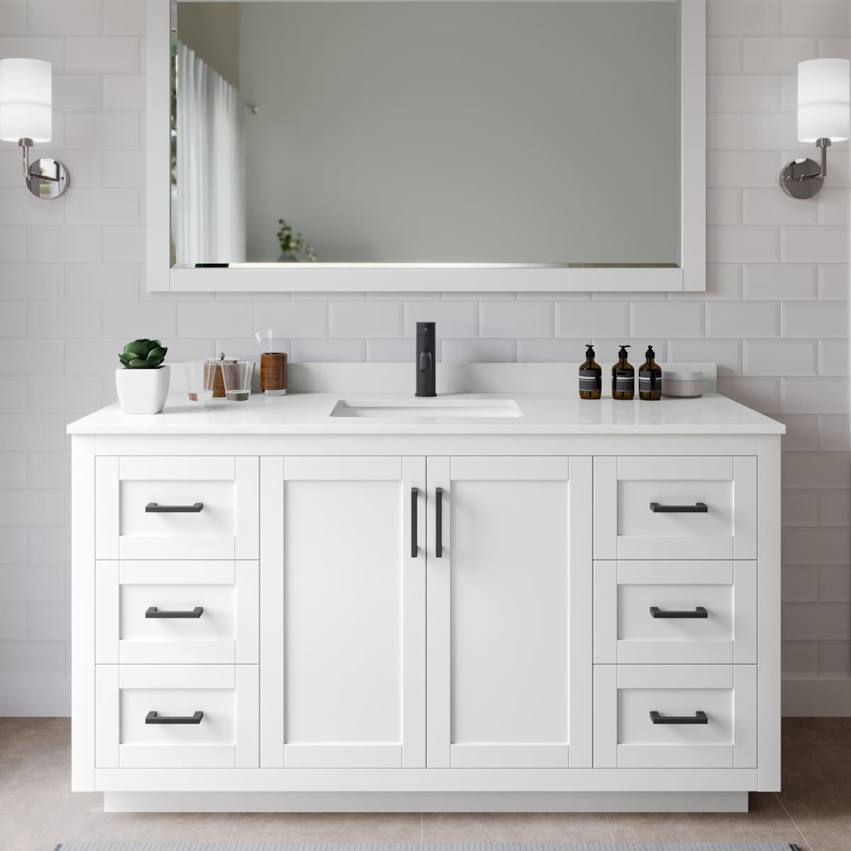 Miranda 60" Free Standing Single Basin Vanity Set with Cabinet and Quartz Vanity Top - image 1