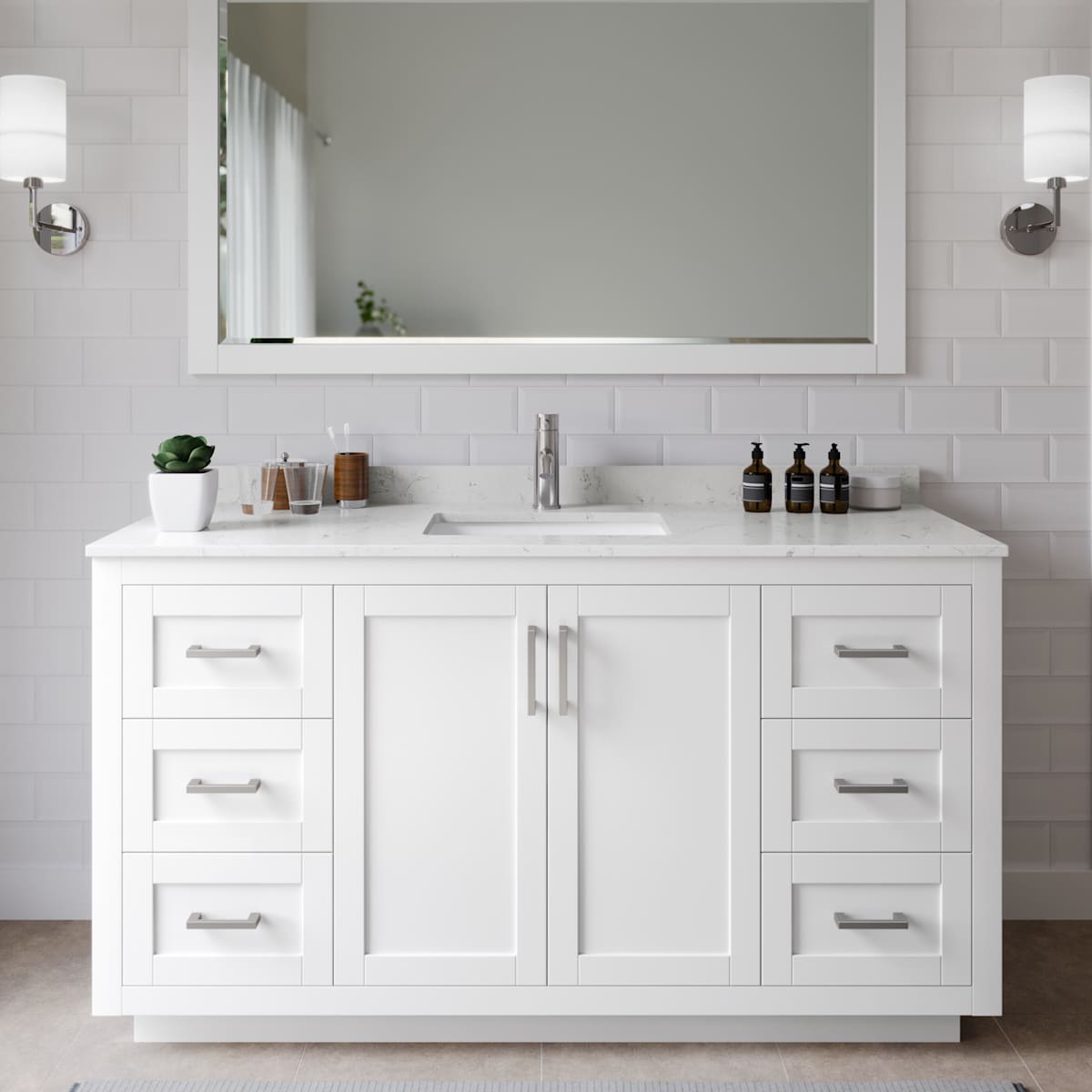 Miranda 60" Free Standing Single Basin Vanity Set with Cabinet and Cultured Marble Vanity Top - image 1