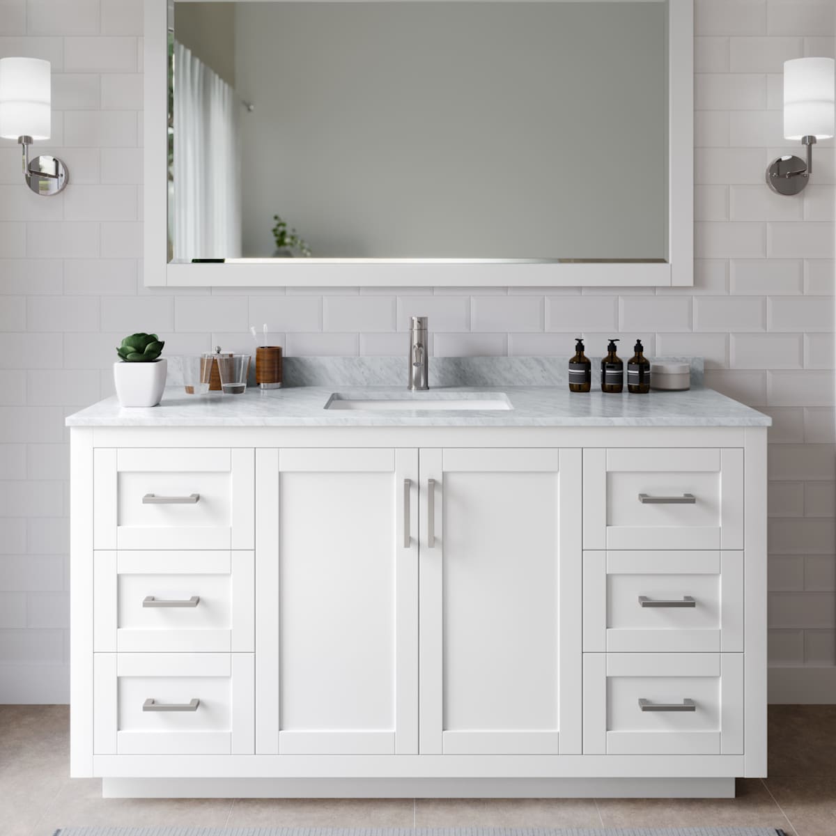 Miranda 60" Free Standing Single Basin Vanity Set with Cabinet and Marble Vanity Top - image 1
