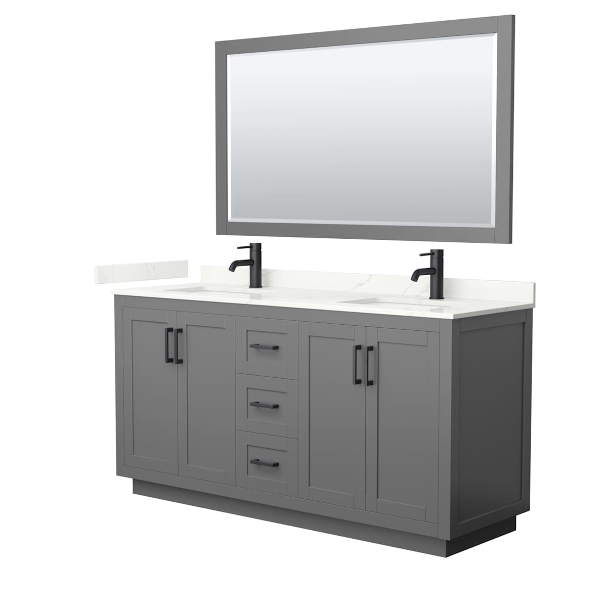 Miranda 66" Free Standing Double Basin Vanity Set with Cabinet, Quartz Vanity Top, and Framed Mirror