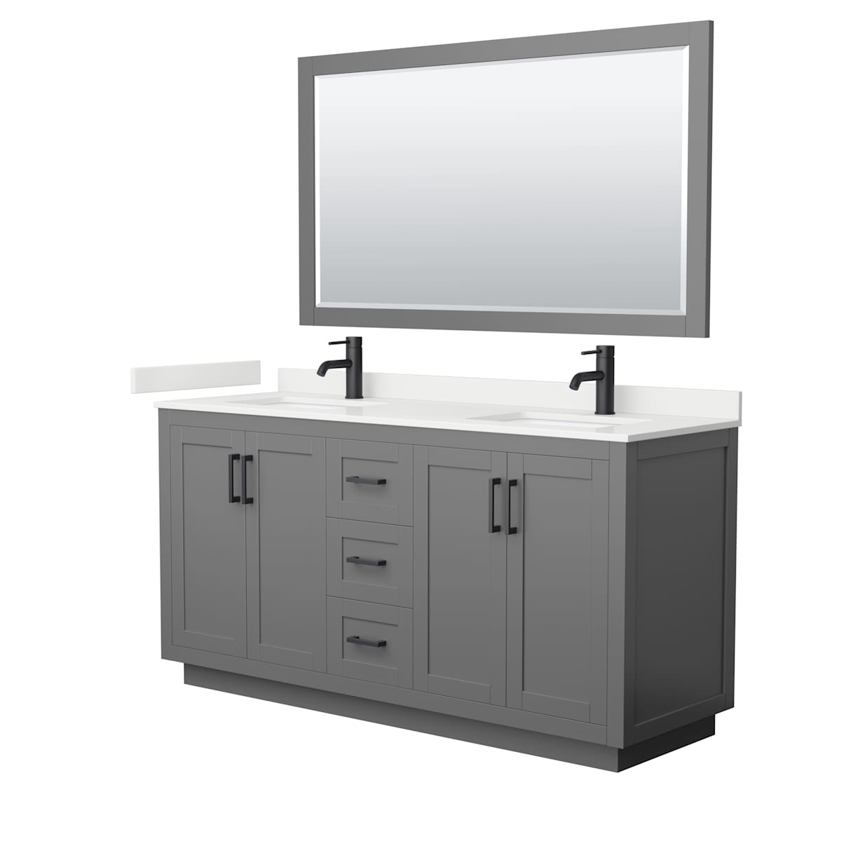 Miranda 66" Free Standing Double Basin Vanity Set with Cabinet, Quartz Vanity Top, and Framed Mirror - image 13