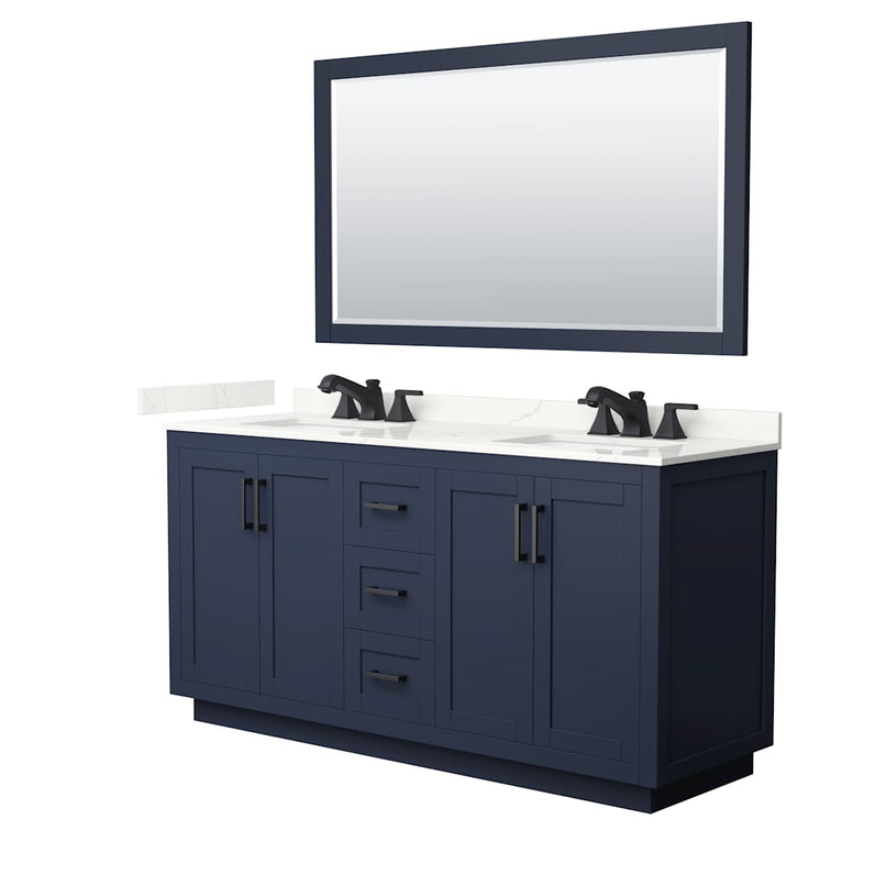 Miranda 66" Free Standing Double Basin Vanity Set with Cabinet, Quartz Vanity Top, and Framed Mirror - image 2
