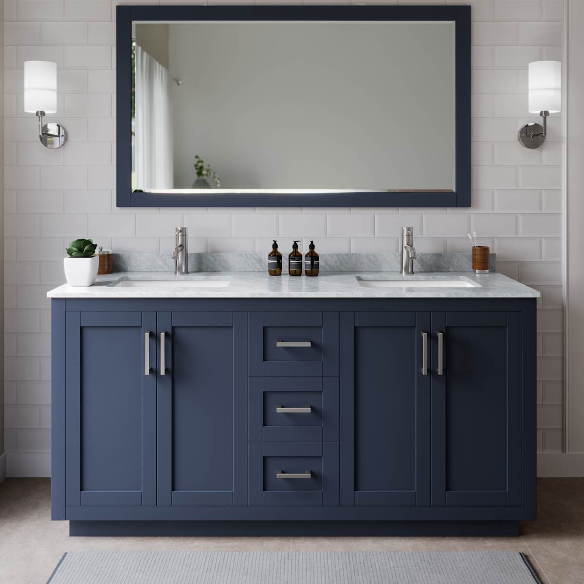Miranda 66" Free Standing Double Basin Vanity Set with Cabinet and Marble Vanity Top