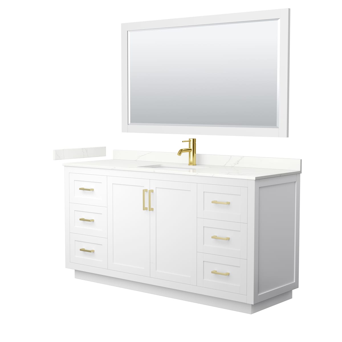 Miranda 66" Free Standing Single Basin Vanity Set with Cabinet, Quartz Vanity Top, and Framed Mirror