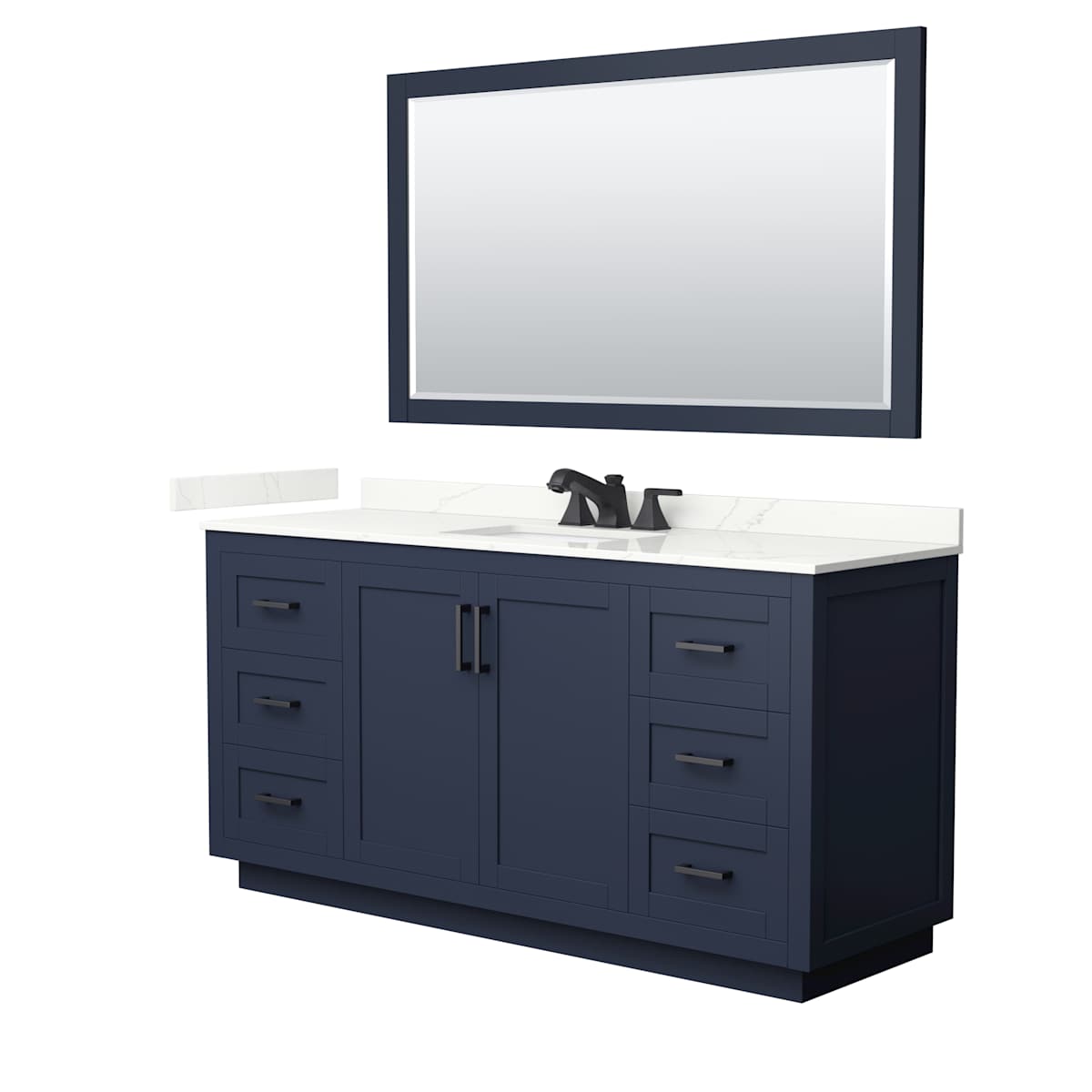 Miranda 66" Free Standing Single Basin Vanity Set with Cabinet, Quartz Vanity Top, and Framed Mirror
