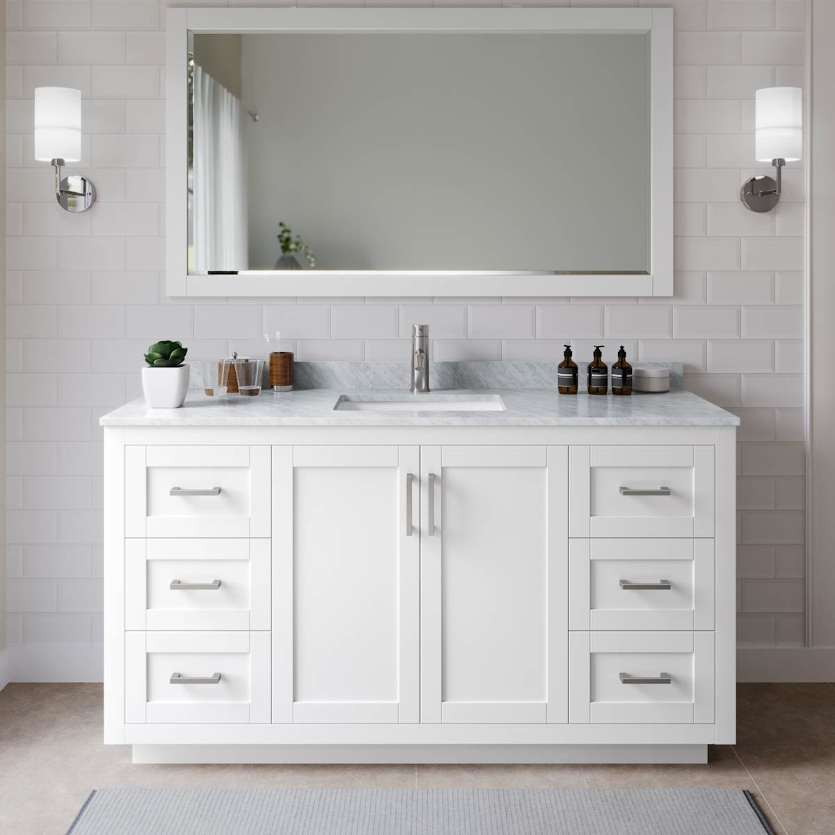 Miranda 66" Free Standing Single Basin Vanity Set with Cabinet and Marble Vanity Top