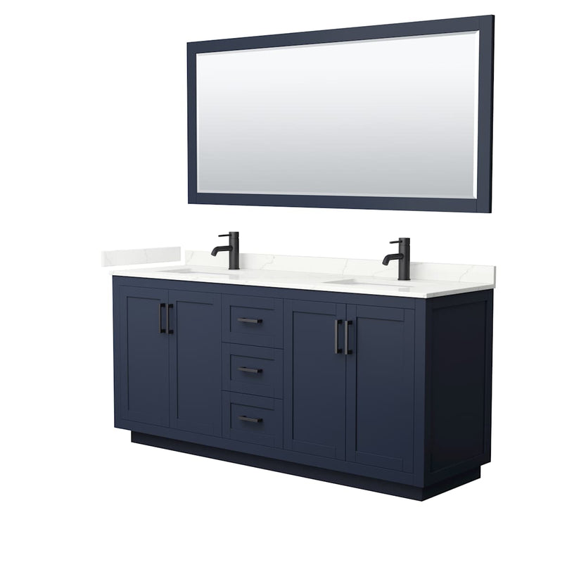 Miranda 72" Free Standing Double Basin Vanity Set with Cabinet, Quartz Vanity Top, and Framed Mirror - image 2