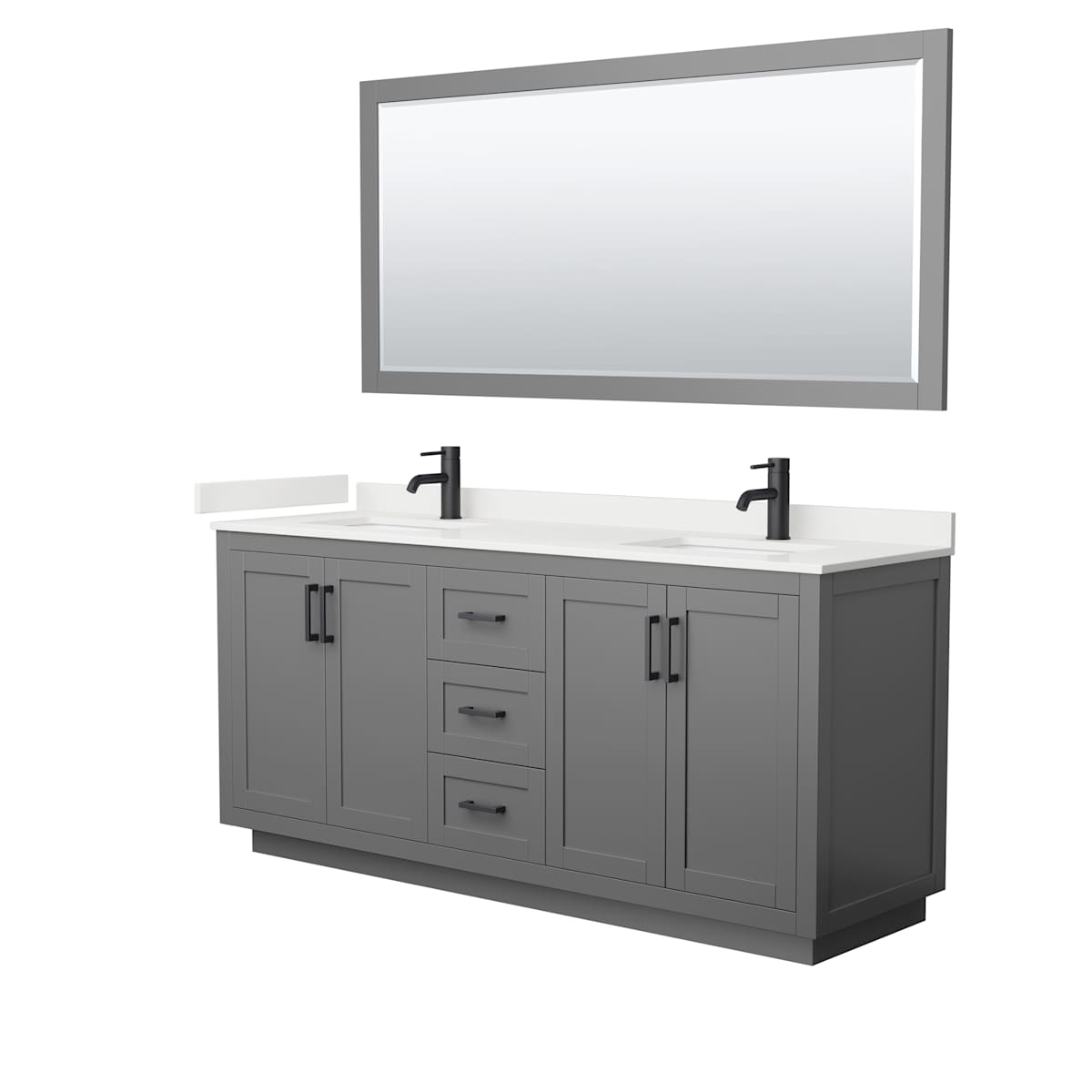 Miranda 72" Free Standing Double Basin Vanity Set with Cabinet, Quartz Vanity Top, and Framed Mirror