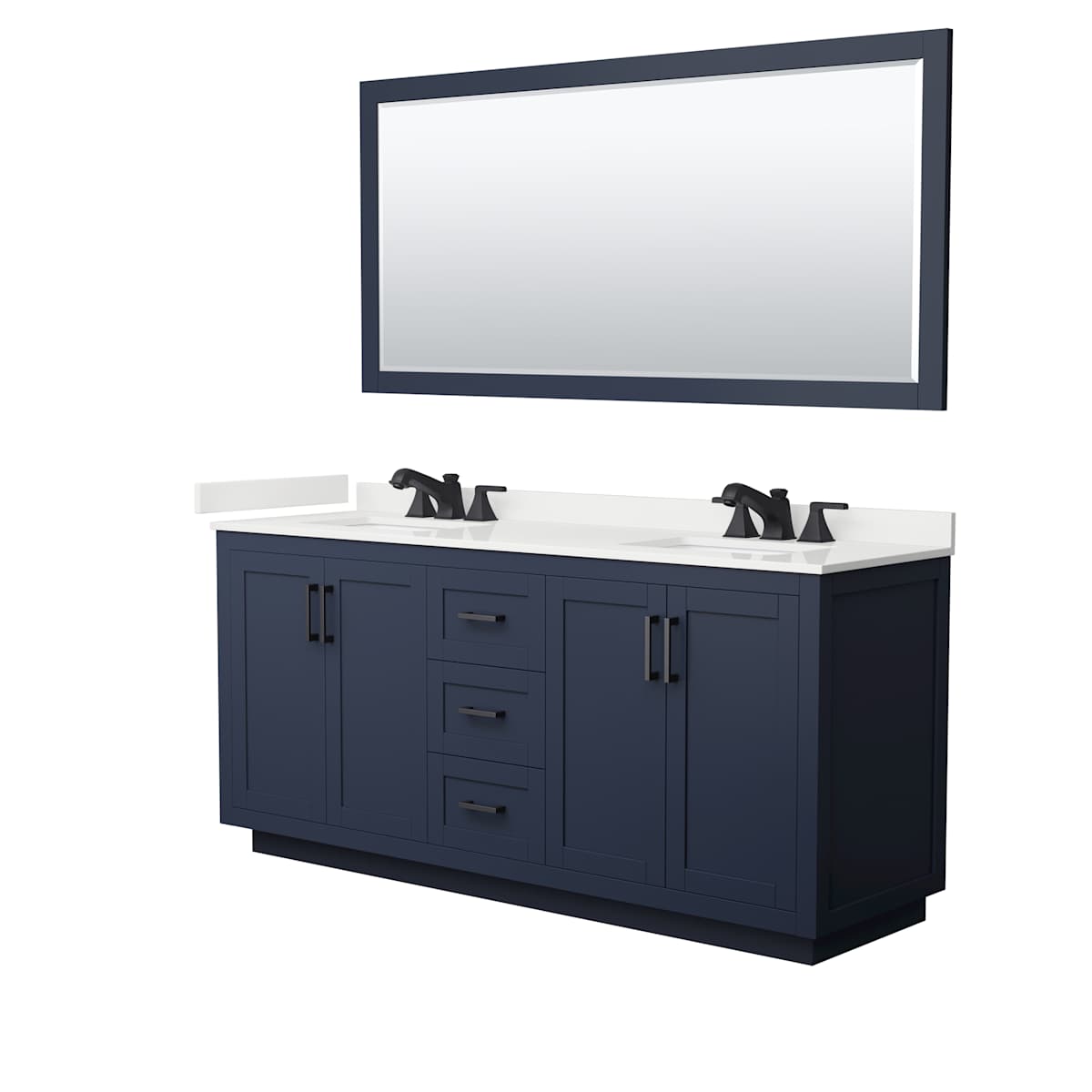 Miranda 72" Free Standing Double Basin Vanity Set with Cabinet, Quartz Vanity Top, and Framed Mirror