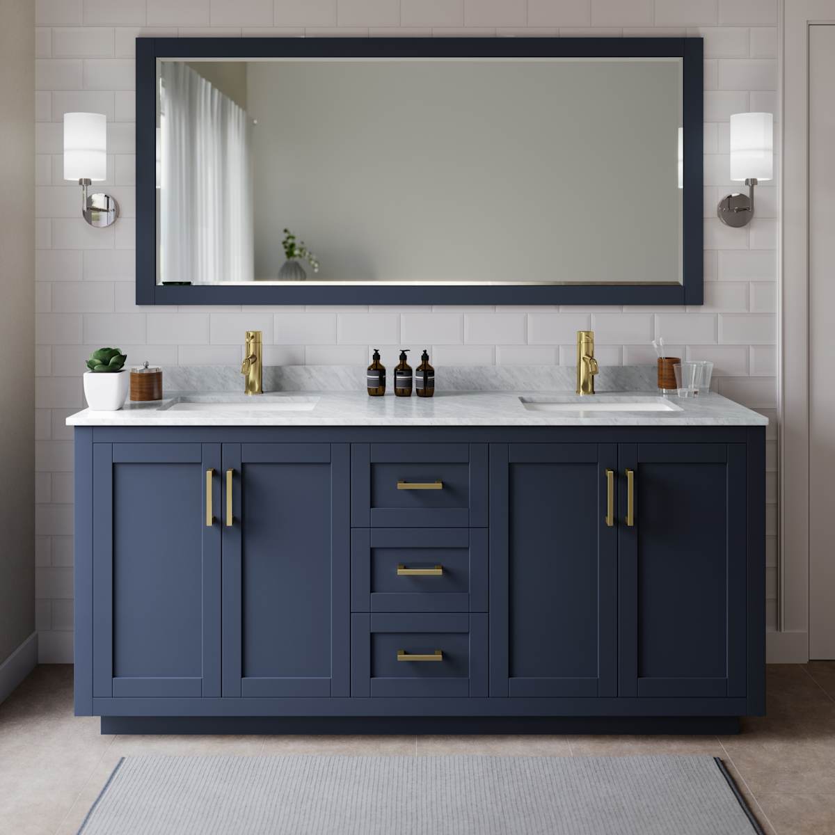 Miranda 72" Free Standing Double Basin Vanity Set with Cabinet and Marble Vanity Top - image 1