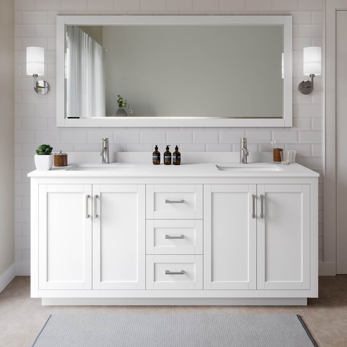 Miranda 72" Free Standing Double Basin Vanity Set with Cabinet and Cultured Marble Vanity Top