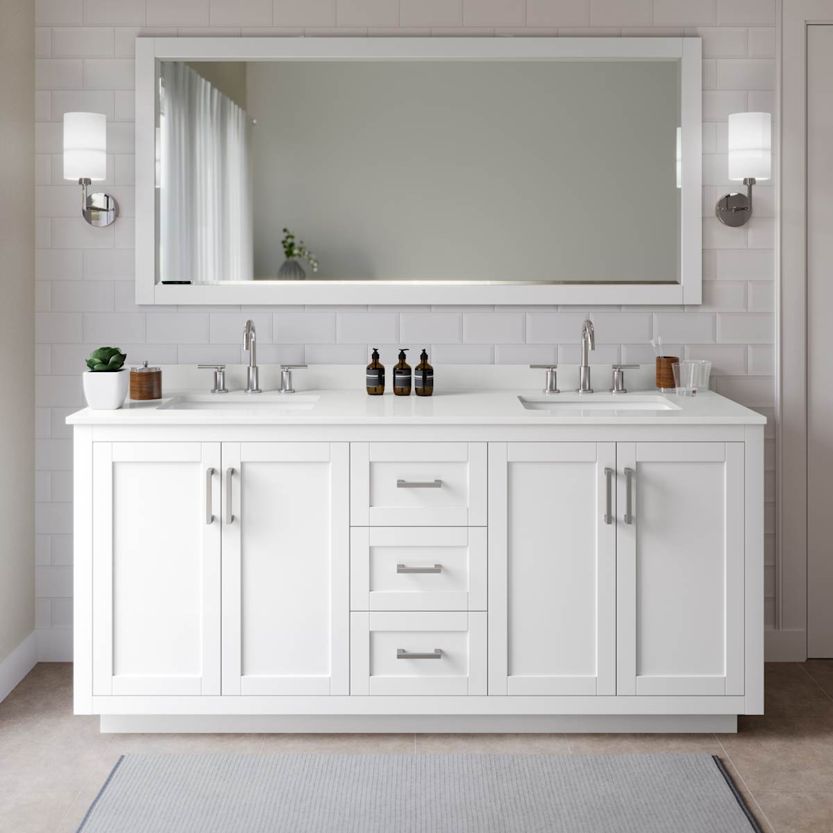Miranda 72" Free Standing Double Basin Vanity Set with Cabinet and Quartz Vanity Top - image 1