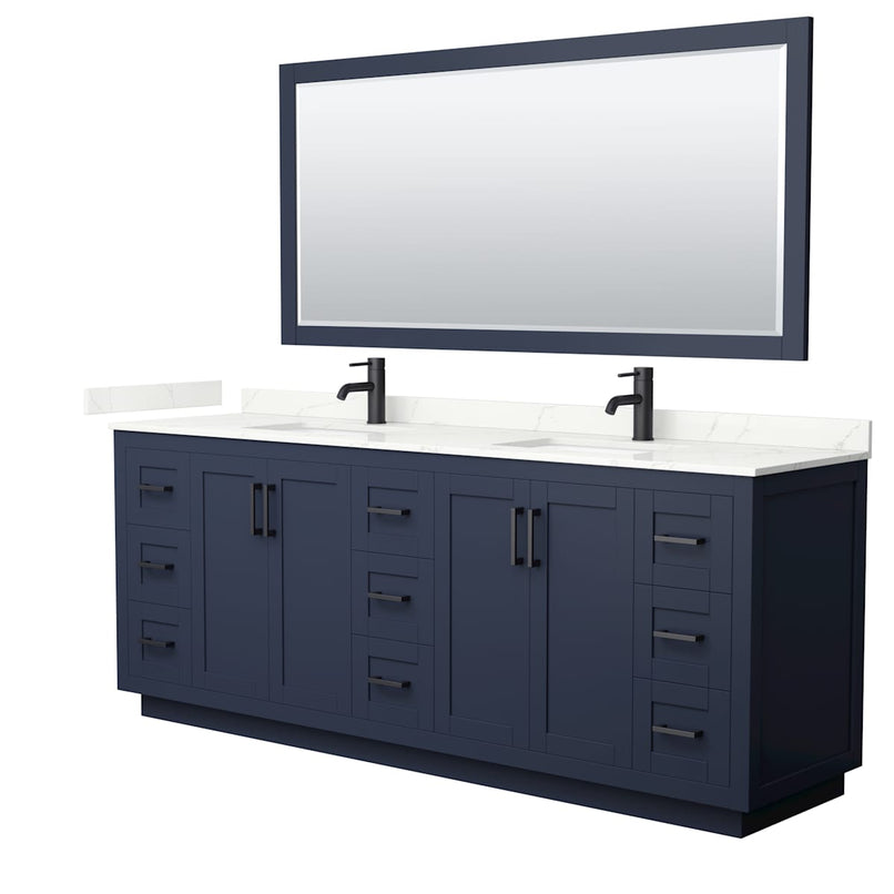 Miranda 84" Free Standing Double Basin Vanity Set with Cabinet, Quartz Vanity Top, and Framed Mirror - image 2