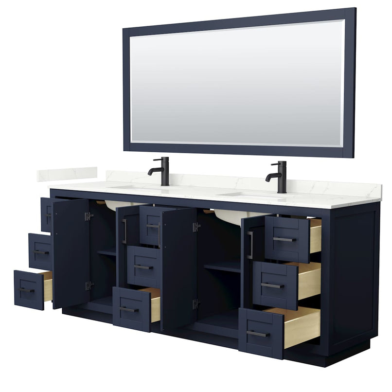 Miranda 84" Free Standing Double Basin Vanity Set with Cabinet, Quartz Vanity Top, and Framed Mirror - image 3