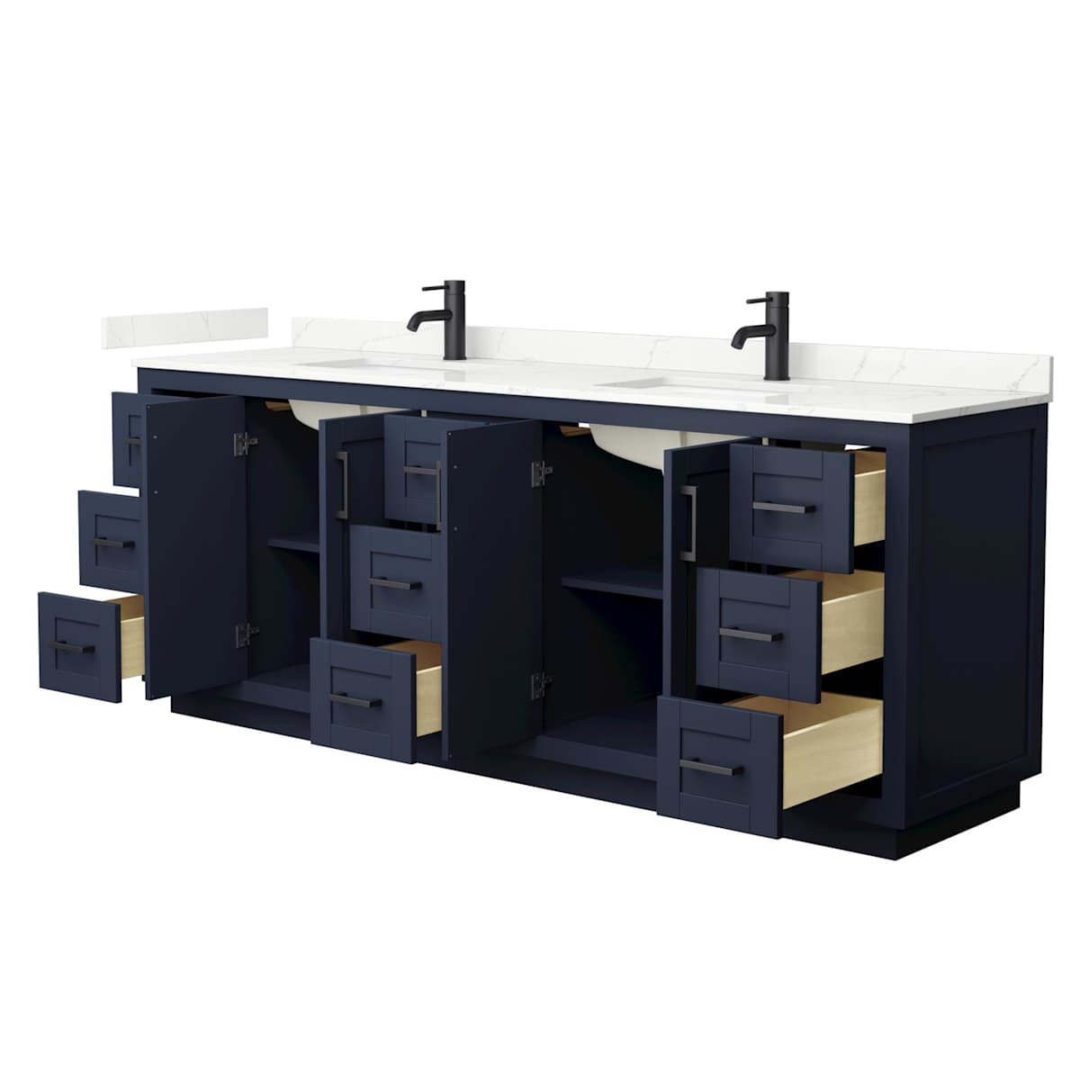 Miranda 84" Free Standing Double Basin Vanity Set with Cabinet and Quartz Vanity Top