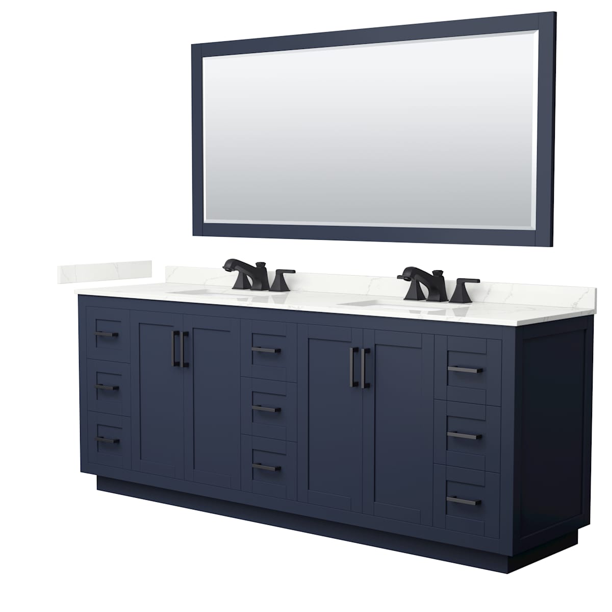 Miranda 84" Free Standing Double Basin Vanity Set with Cabinet, Quartz Vanity Top, and Framed Mirror