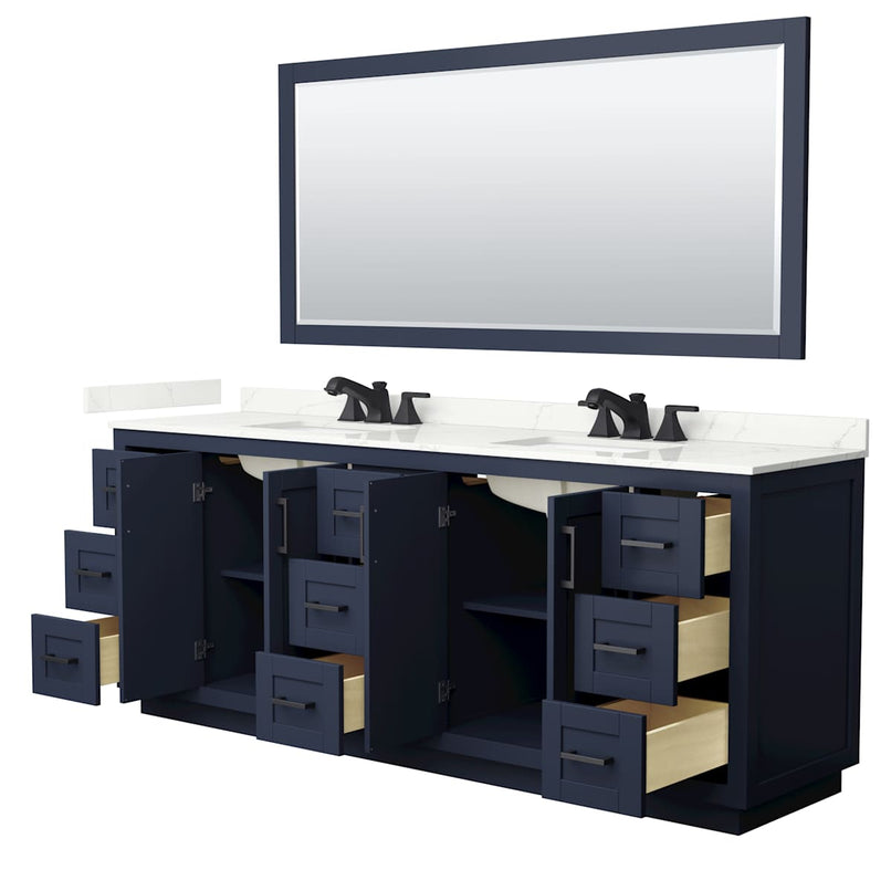 Miranda 84" Free Standing Double Basin Vanity Set with Cabinet, Quartz Vanity Top, and Framed Mirror - image 3