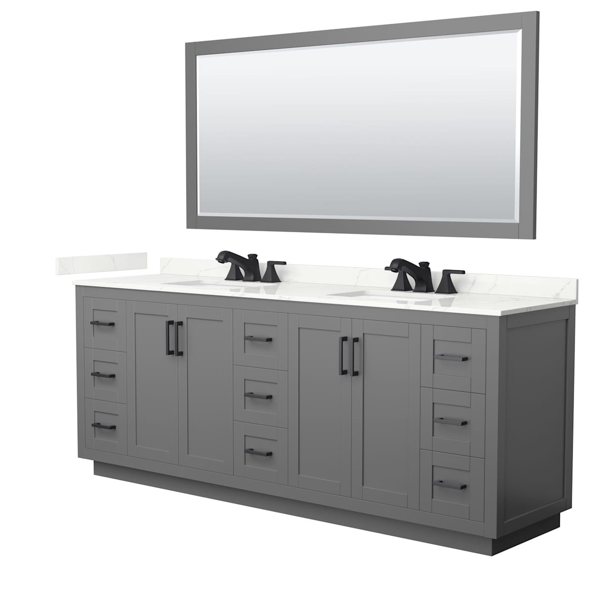 Miranda 84" Free Standing Double Basin Vanity Set with Cabinet, Quartz Vanity Top, and Framed Mirror