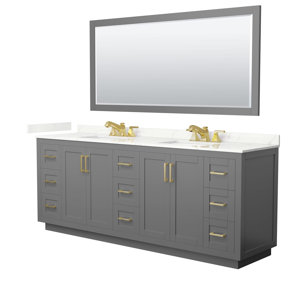 Miranda 84" Free Standing Double Basin Vanity Set with Cabinet, Quartz Vanity Top, and Framed Mirror - image 17