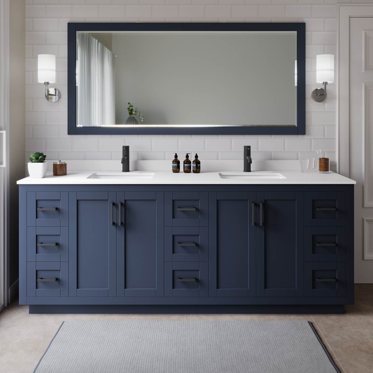 Miranda 84" Free Standing Double Basin Vanity Set with Cabinet and Cultured Marble Vanity Top