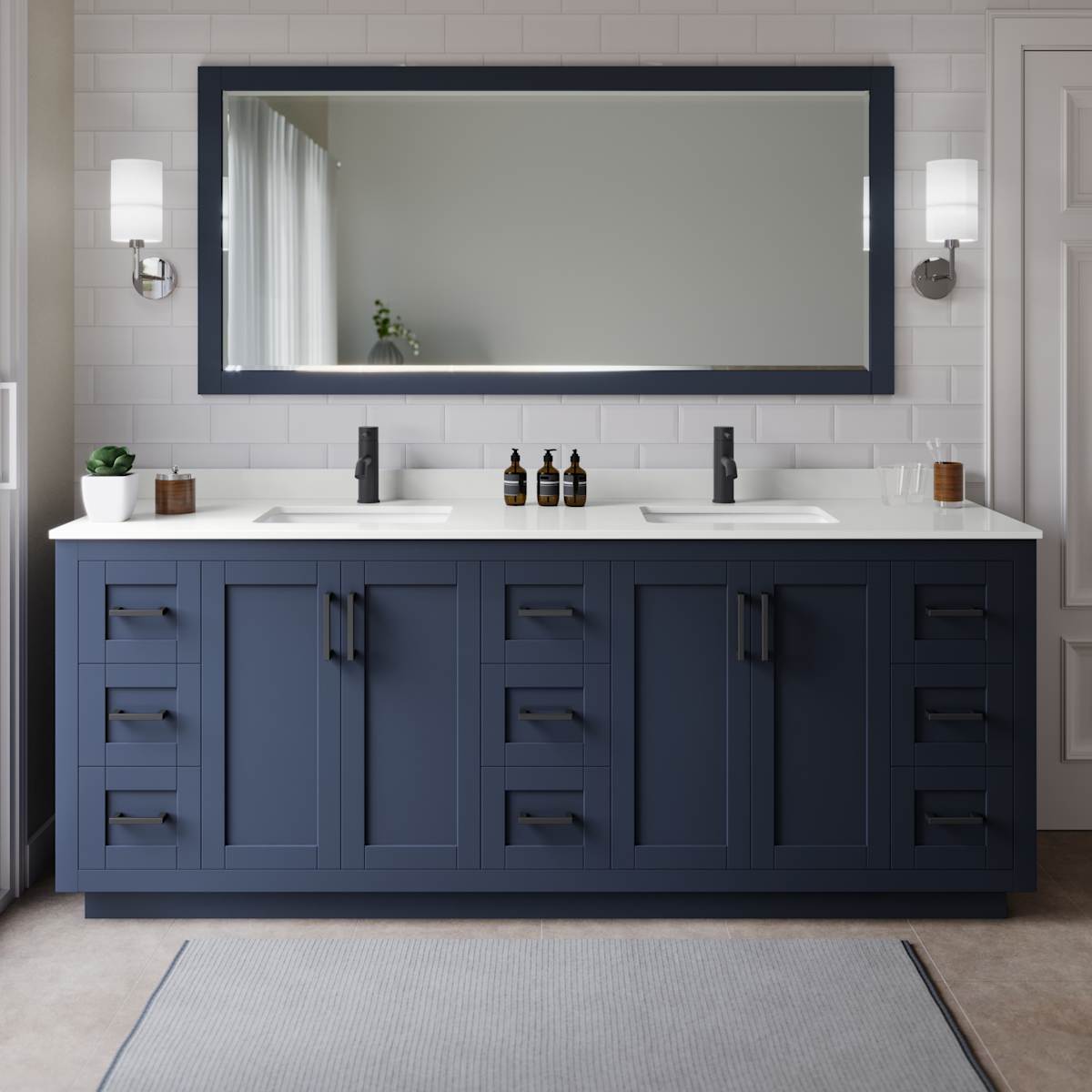 Miranda 84" Free Standing Double Basin Vanity Set with Cabinet and Quartz Vanity Top