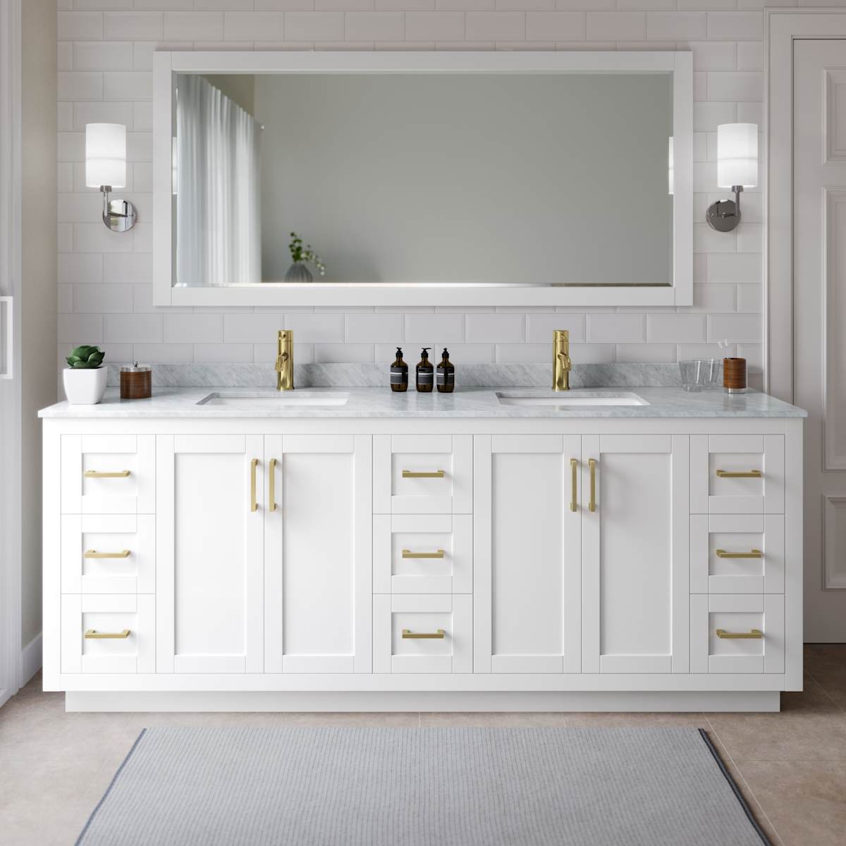 Miranda 84" Free Standing Double Basin Vanity Set with Cabinet and Marble Vanity Top