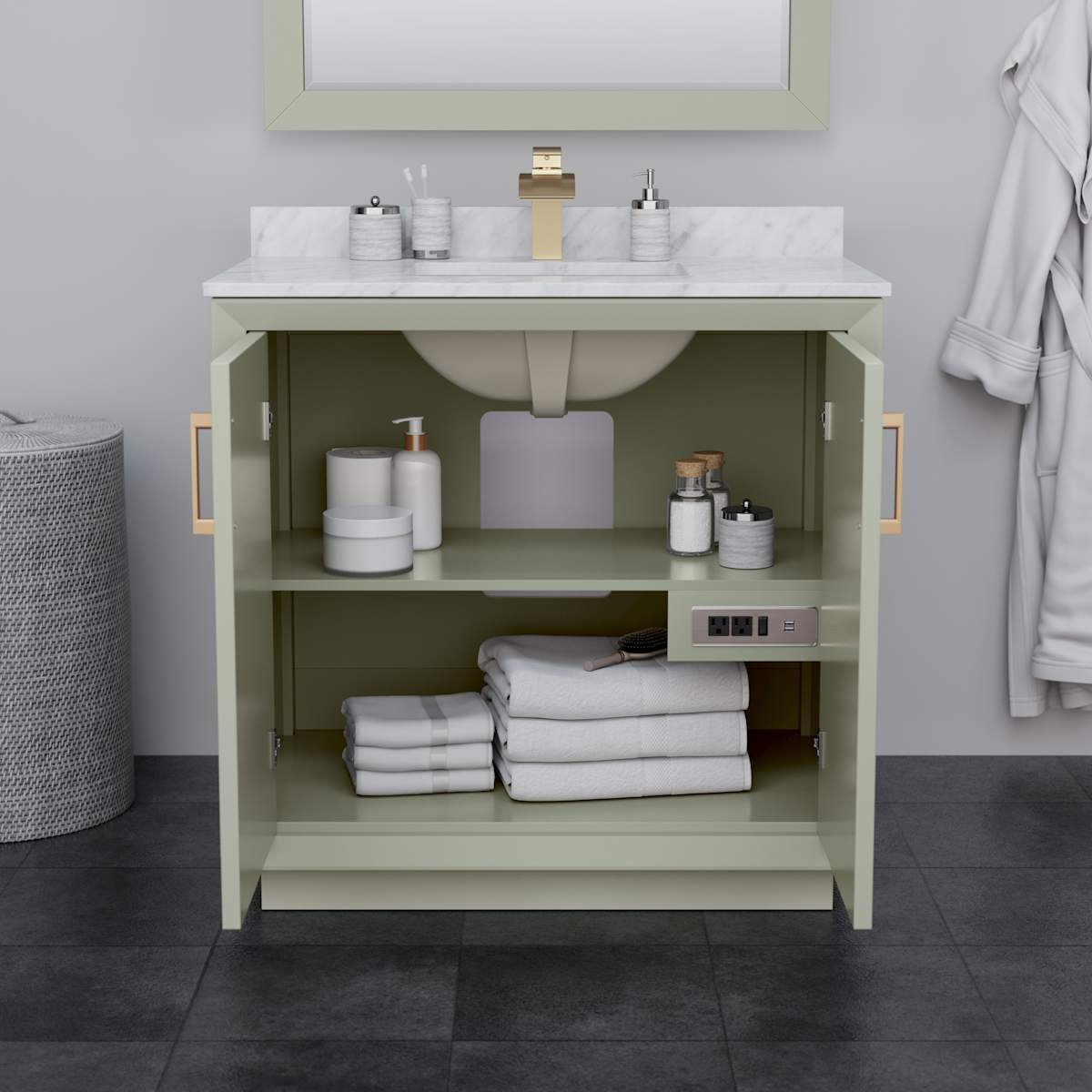 Strada 35" Single Free Standing Vanity Cabinet - Less Vanity Top