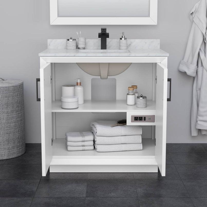 Strada 36" Free Standing Single Basin Vanity Set with Cabinet, Marble Vanity Top, and Framed Mirror - image 3