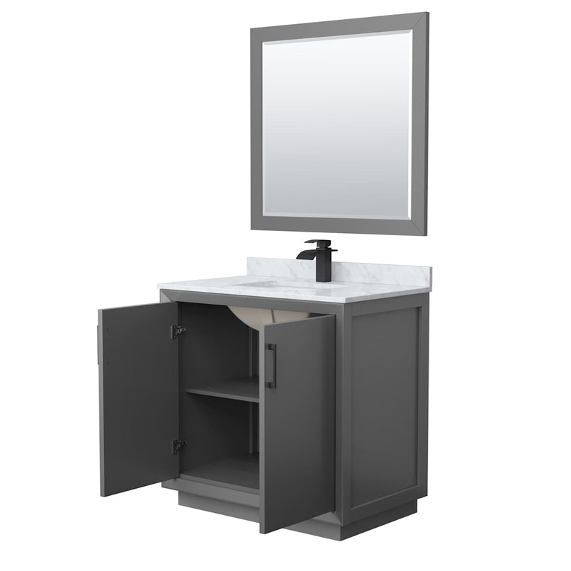 Strada 36" Free Standing Single Basin Vanity Set with Cabinet, Marble Vanity Top, and Framed Mirror - image 8