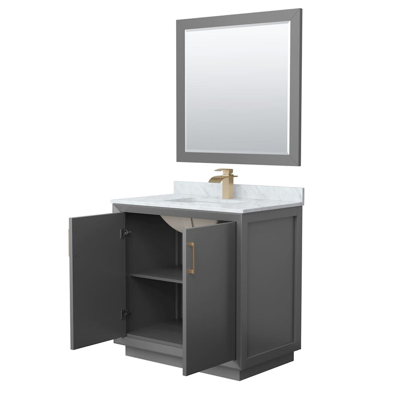 Strada 36" Free Standing Single Basin Vanity Set with Cabinet, Marble Vanity Top, and Framed Mirror - image 9