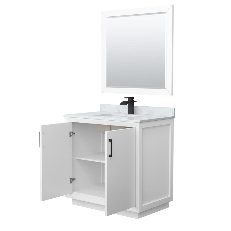 Strada 36" Free Standing Single Basin Vanity Set with Cabinet, Marble Vanity Top, and Framed Mirror - image 16